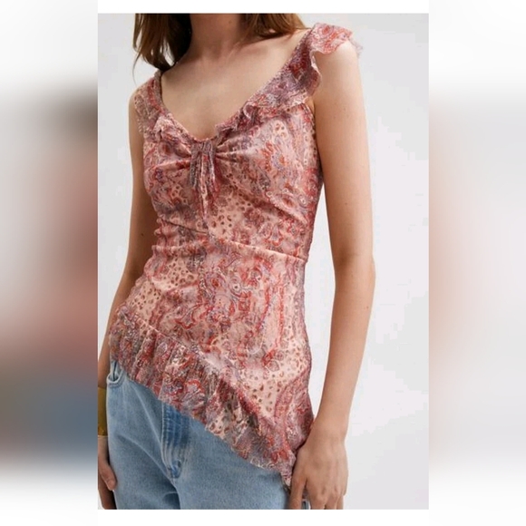 Kimchi Blue UO Hydi Pink Asymmetrical hem boho whimsy Lace top size Small‎ new - Picture 4 of 4